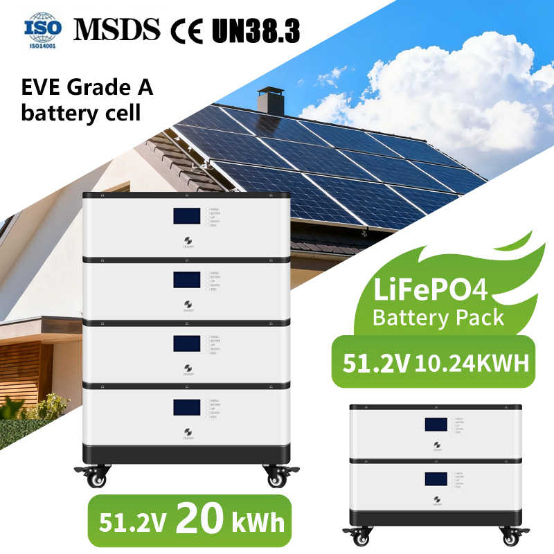 51.2V 100AH Stackable Energy Storage Inverter Battery for Home 5kwh EVE Grade a Battery Cell 48V Lifepo4 Solar System Battery