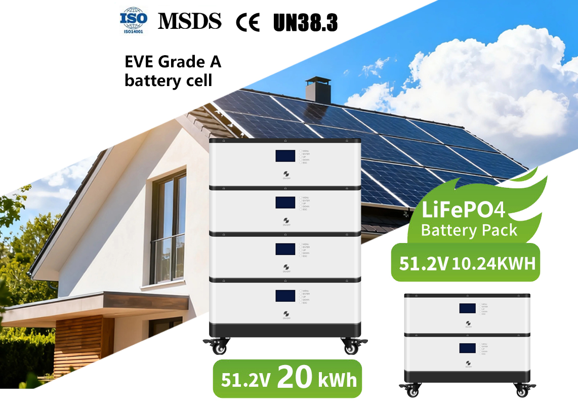 51.2V 100AH Stackable Energy Storage Inverter Battery for Home 5kwh EVE Grade a Battery Cell 48V Lifepo4 Solar System Battery