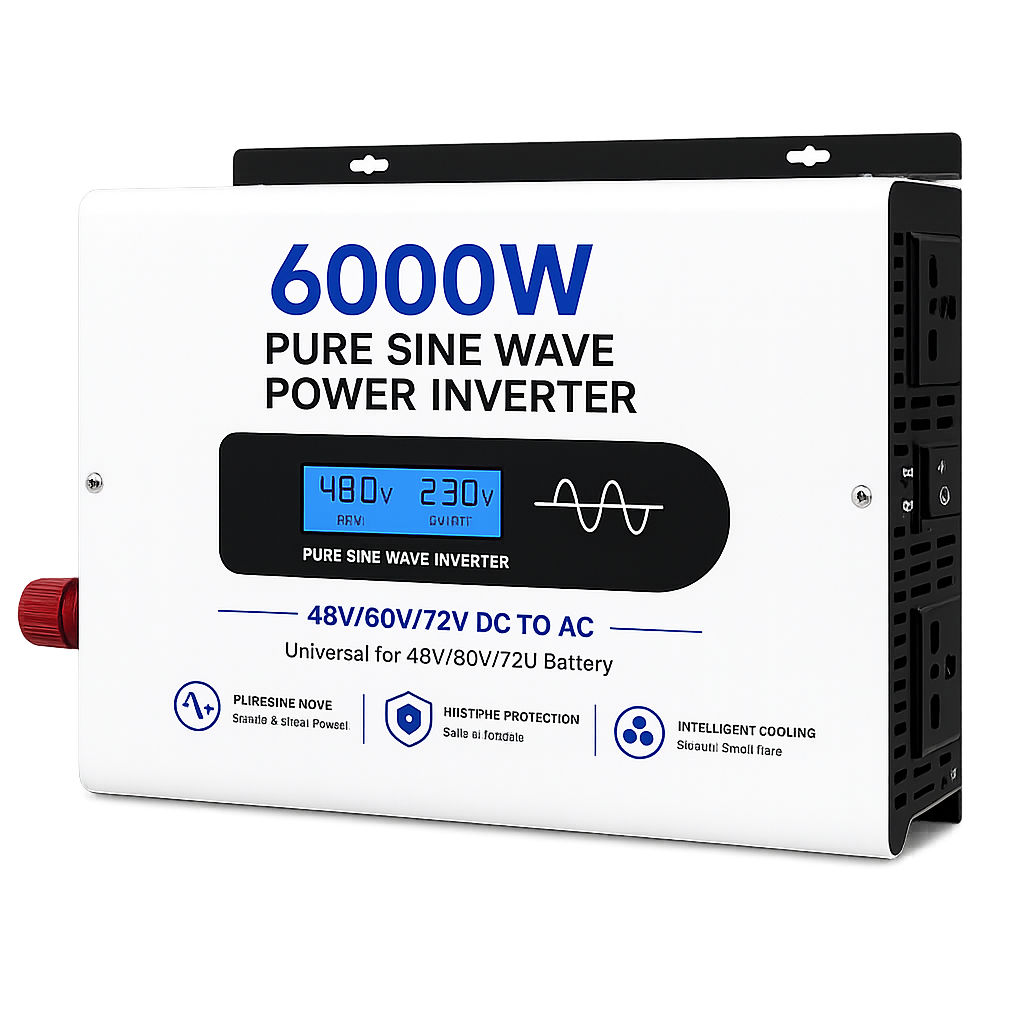 6000W True Rated Pure Sine Wave Inverter for Professional, Industrial, and Off-Grid Applications.