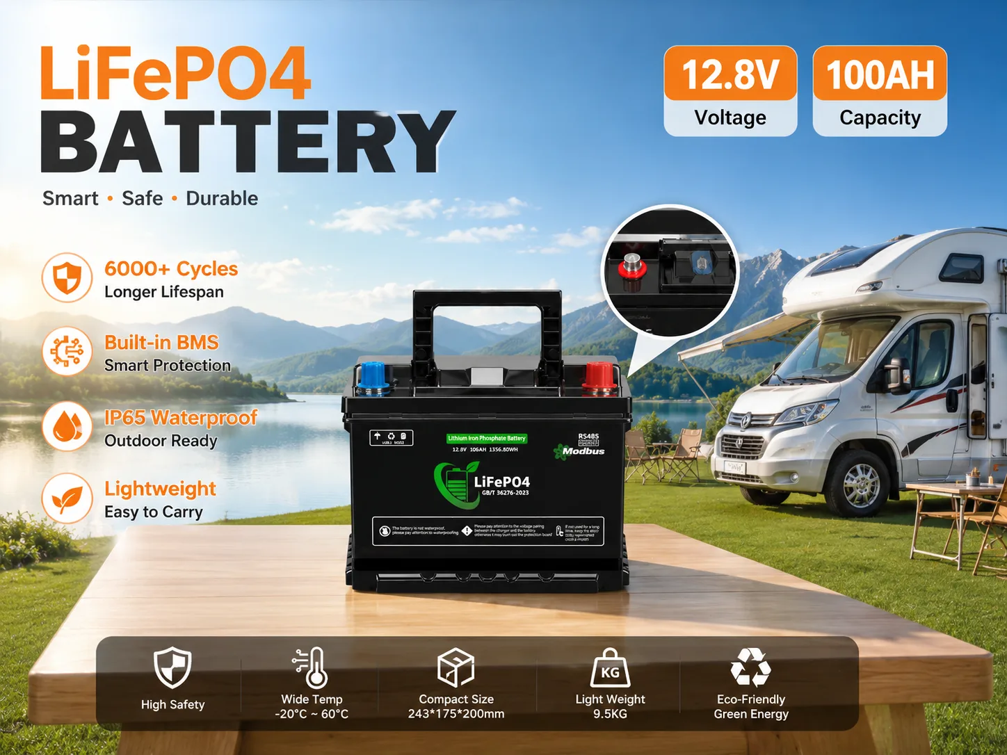 Lenergy 12.8V 100AH Smart Bluetooth Lithium Battery