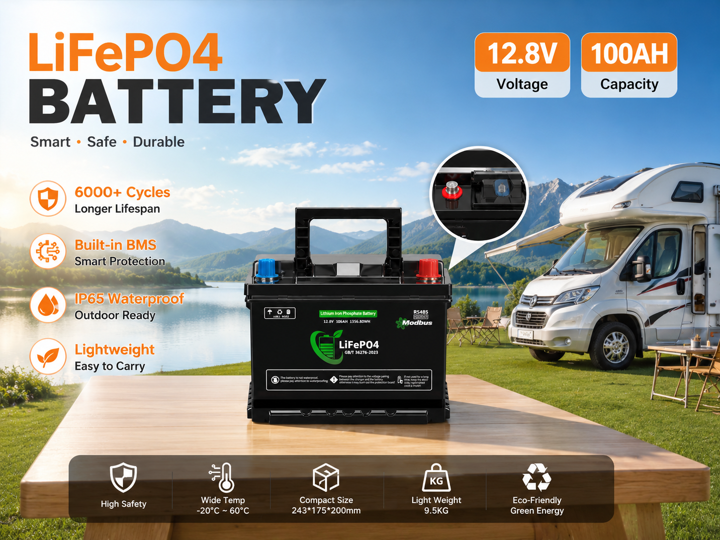 Lenergy 12.8V 100AH Smart Bluetooth Lithium Battery