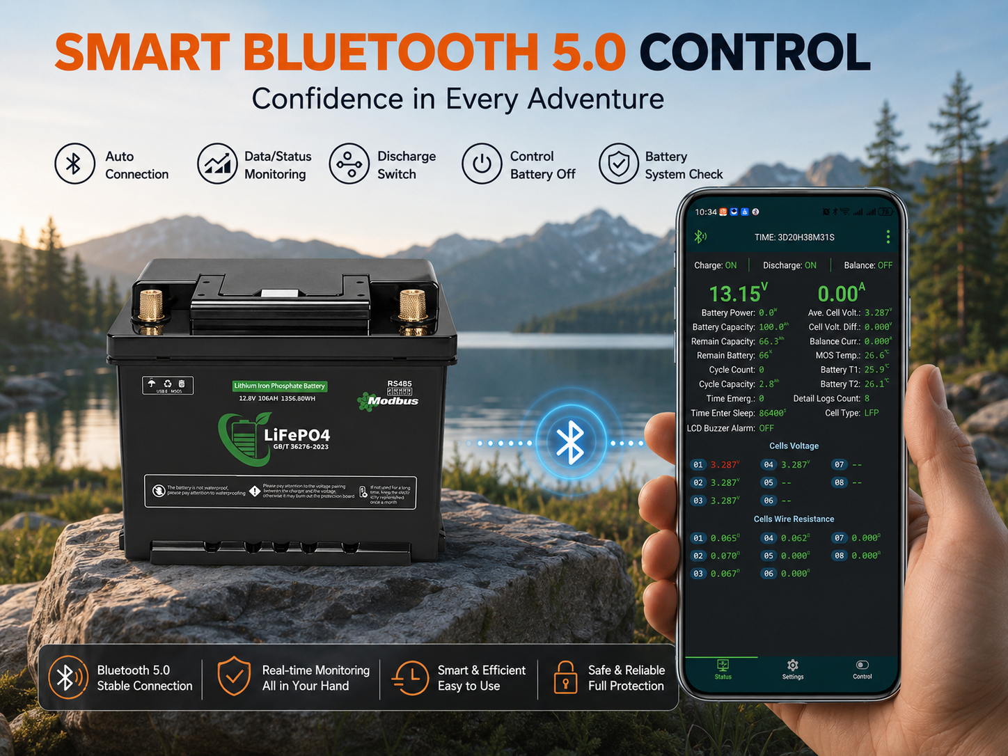 Lenergy 12.8V 100AH Smart Bluetooth Lithium Battery