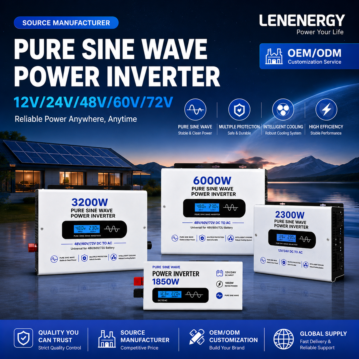 LENENERGY Pure Sine Wave Inverter | 12V/24V DC to AC Inverter | True Continuous Power